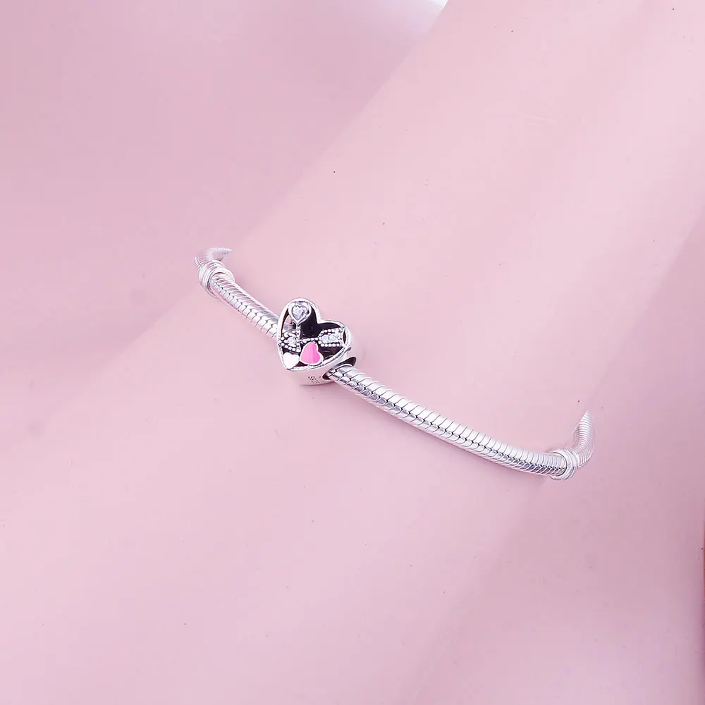

Berloque Genuine Fashion 925 Sterling Silver Arrow of Love Heart Openwork Charms Fit Original Charms Bracelet Jewelry Making