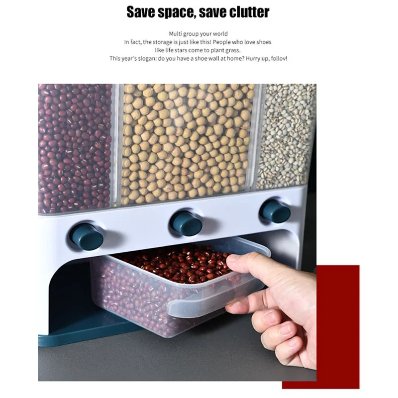 

Transparent Sealed Storage Box Grains Food Storage Tank Wall-Mounted Moisture-Proof Rice Barrels Bean Dispenser