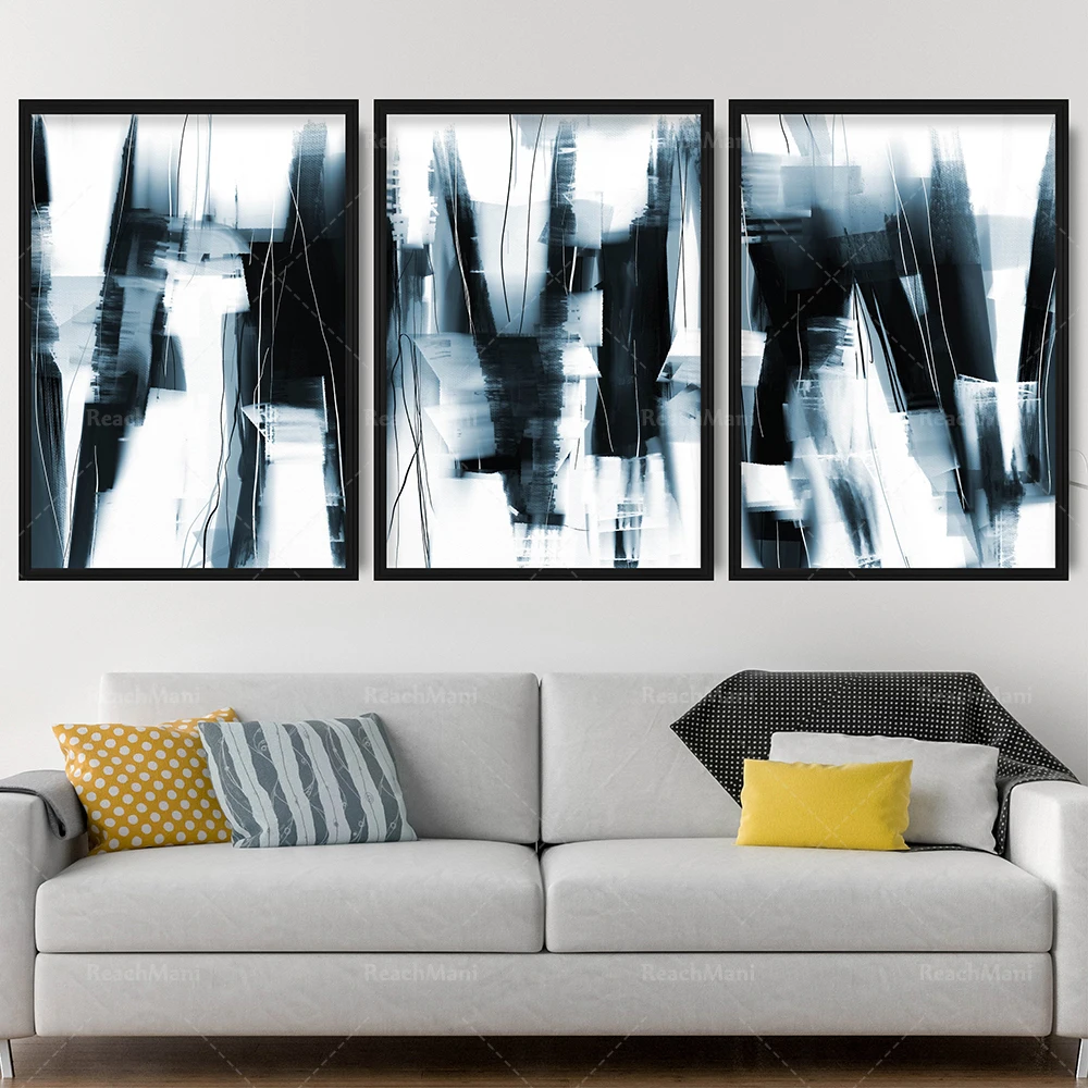 

Prints - Abstract Black & Navy Art from Original Textured Painting Mix V1 Gallery Wall Poster Decor Gift