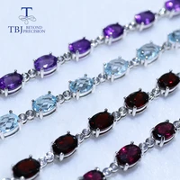 10 5ct natural gemstone bracelet garnet amethyst topaz 925 sterling silver fine jewelry for women wife gift tbj promotion