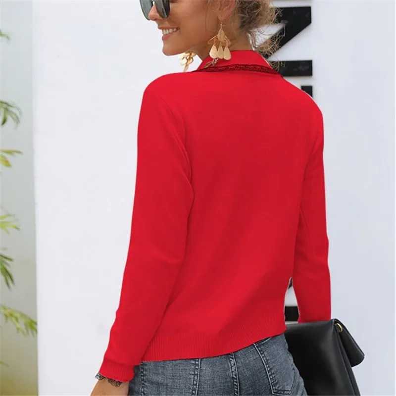 

Womens Sweaters 2020 Autumn Korean Sweater Casual Knit Sexy Fashion Pullover Women Lace