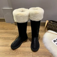 2021 new winter women warm snow high boots with thick fur fashion brand black all match lady%e2%80%99s knight boots botas de mujer