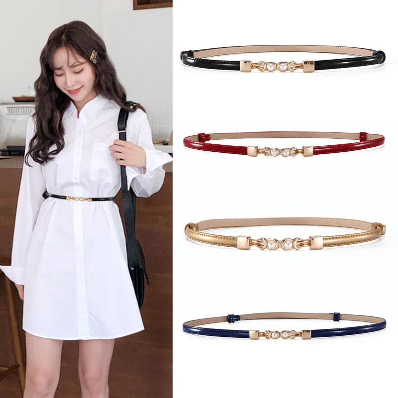 

2021 Women's Fashion Adjustable Slim Thin Belt Genuine Split Leather Waistband Dress Decoration Accessories Vintage Waist Belt