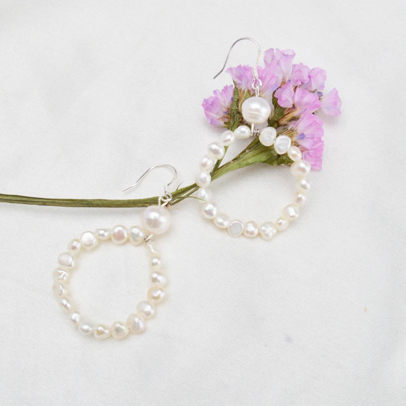 Женские серьги подвески из натурального пресноводного жемчуга ASHIQI серебро 925