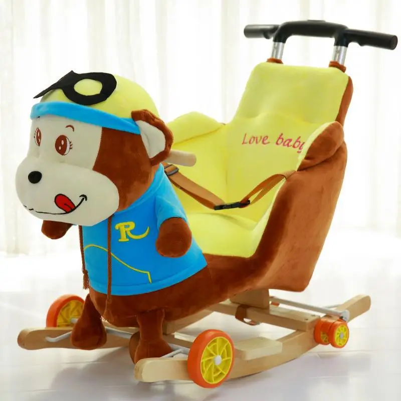 Children's Rocking Horse Ride on Animal Toys Dual-purpose Baby Rocking Chair with Music Baby Bouncer Wheelchair Stroller 5M~4Y