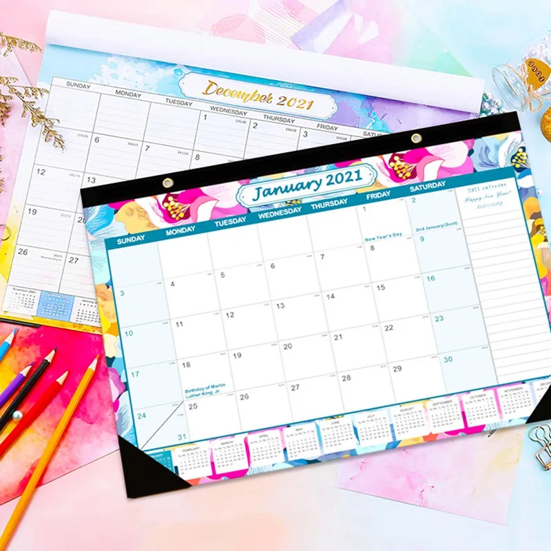 

2021 Block New Year Flower Planner Daily Plan Paper Wall Calendar Hanging for Office School Home Wall Calendar Planner