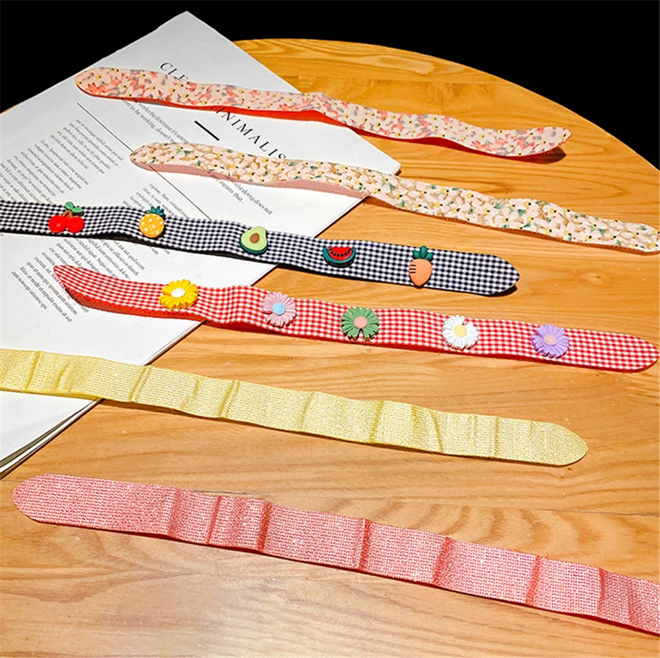 

2pcs/pag Cartoon Wig Elastic Hair Band With Adjustable Velcro Plaid Hair Wrap Children New 32.5cm Floral Edge Headband For Girls