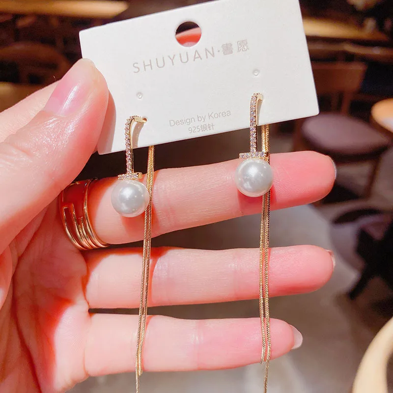 Модные белые маленькие жемчужные серьги с подвесками для женщин длинные съемные