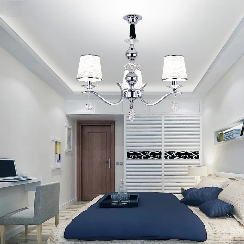 

Modern Europe Pendant Ligting Living Room Chrome Metal E14 Chandelier Fabric Shades Led Chandelier Lighting Lustre Crystal Lamp