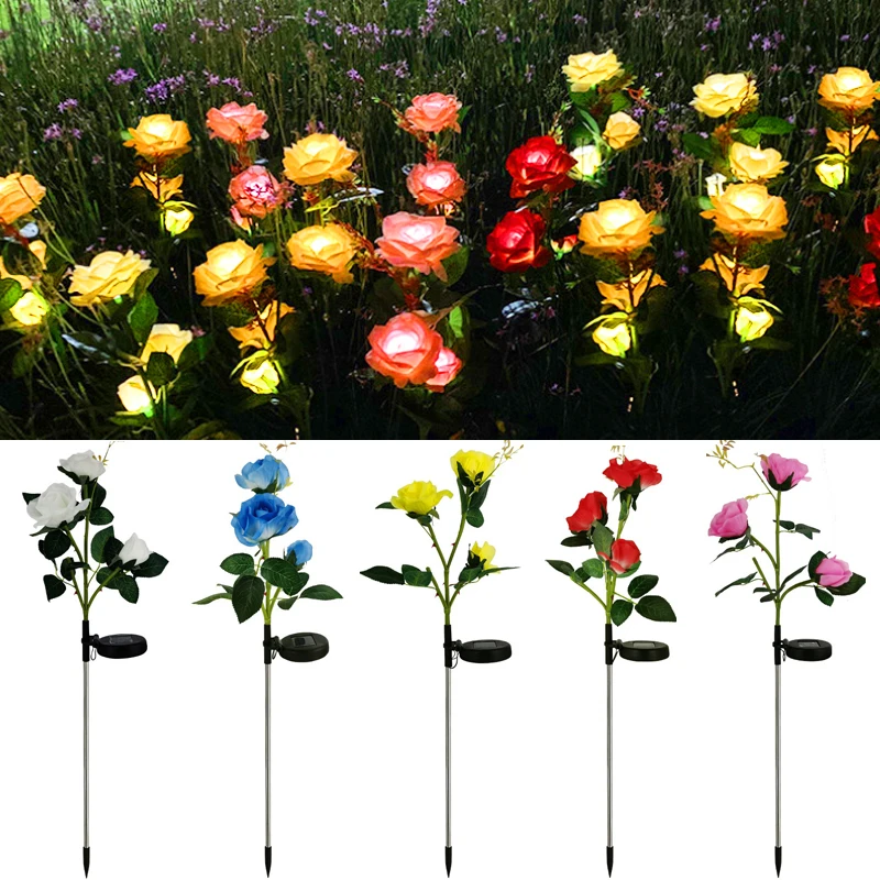 

2021 светодиодный Солнечный цветок розы светильник водонепроницаемый садовый пейзаж лампа Открытый Газон лампа домашний сад декоративный ц...