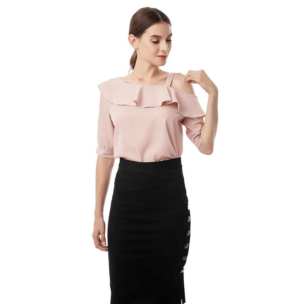 Fashion Women White Blouse Elegant Chic Ruffle Short Sleeve Designer Shirts Female Summer Tops Blusas Femininas |