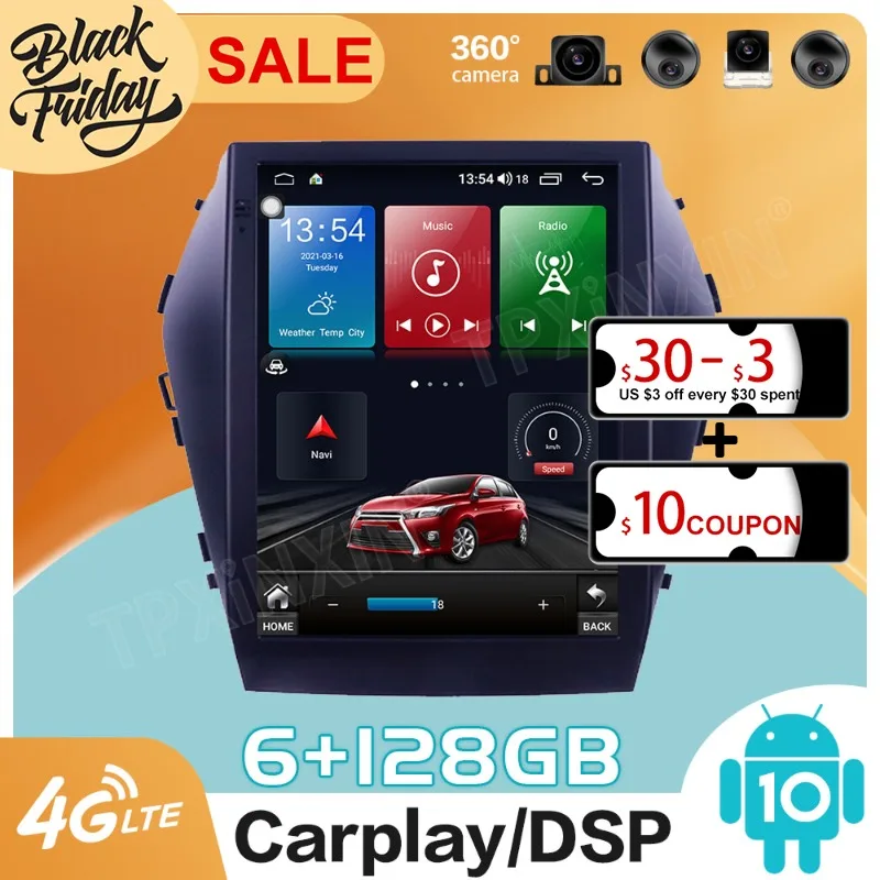 

128GB Android 10.0 Tesla Style for Hyundai Santa FE IX45 2015 Carplay GPS Car Navigation Multimedia Video Player Stereo Radio
