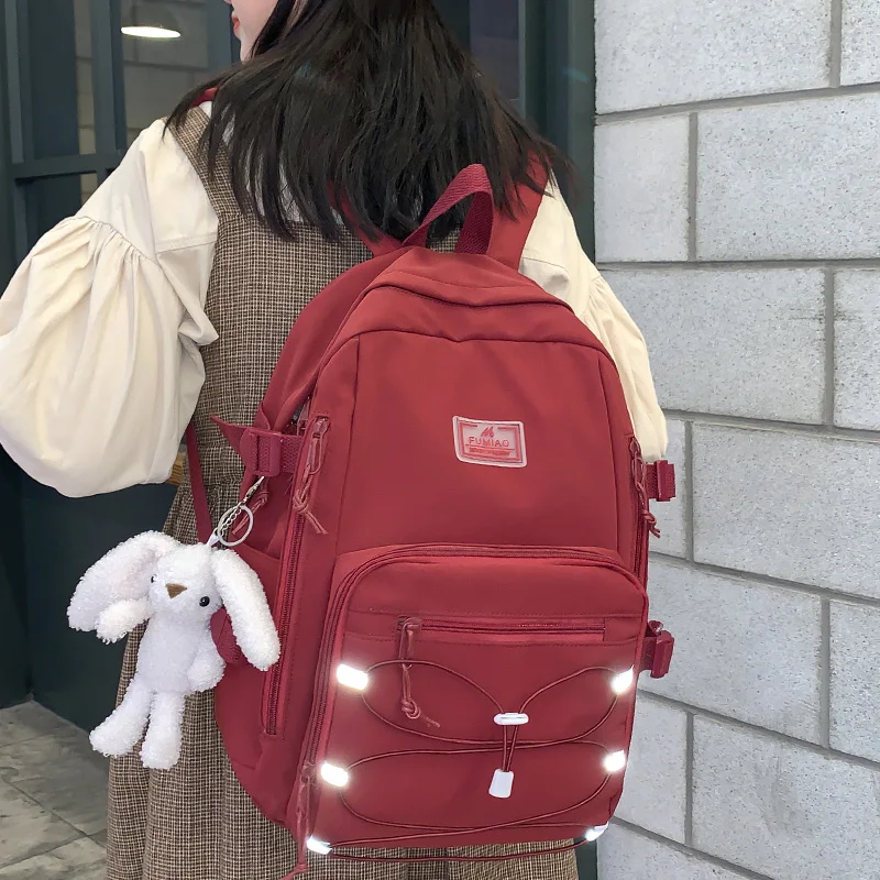 

DCIMOR Solid Color Multi-pocket Waterproof Nylon Women Backpack Korean Cross Rope School Bag for Teenage Girls Travel Rucksack