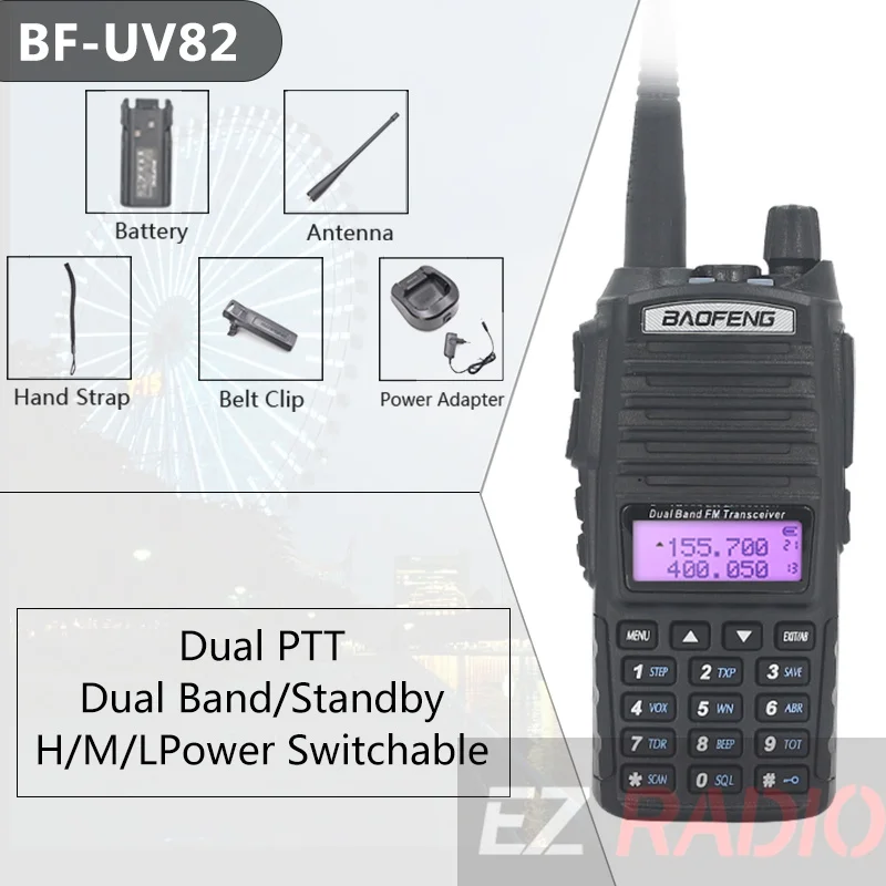 

Портативная рация Baofeng UV 82, приемопередаточная радиостанция, дальность 10 км, 8 Вт, УКВ/УВЧ, PTT, мощная УФ 5R/UV 9R