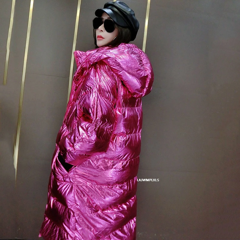 2021 глянцевое зимнее модное женское пуховое хлопковое пальто с капюшоном