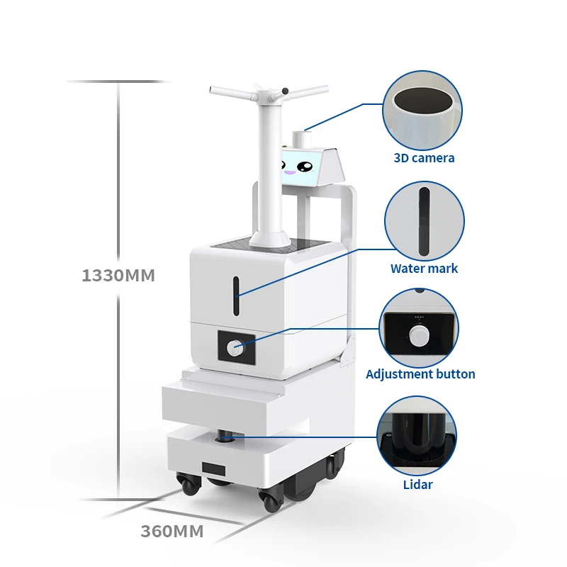 Intelligent smart spray disinfection robot full automatic sanitizer mist roboter for hospital / school / mall / airport