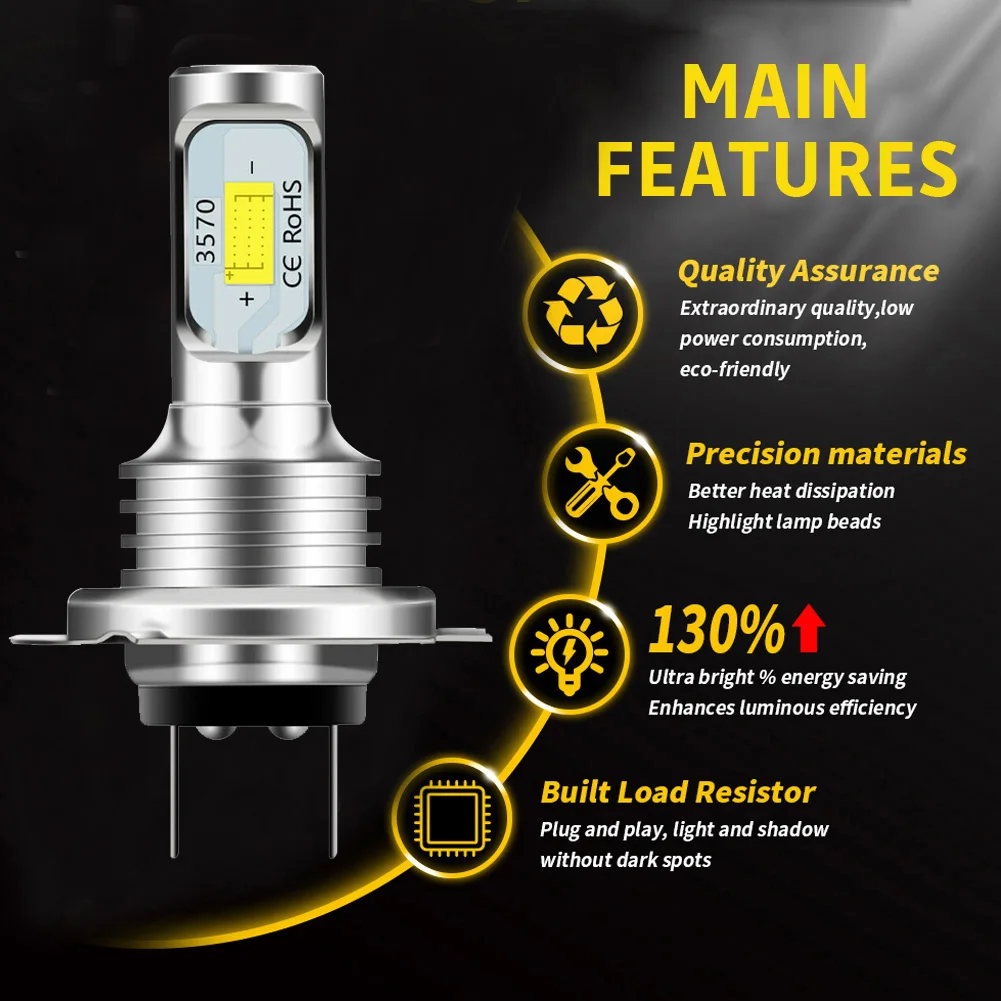 

2 x H7 LED Headlight Kit 80W 10000LM Hi Or Lo Beam Bulbs 6000K White IP 68 Waterproof Fast delivery Dropshipping