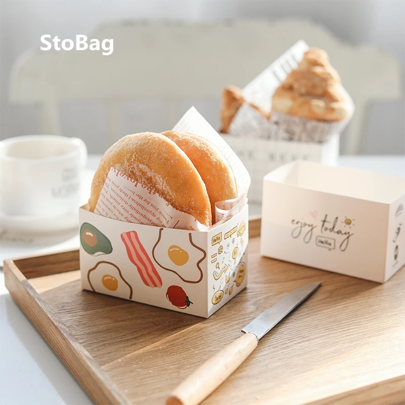 

StoBag 20pcs Paper Box Toast Bread Packaging Boxes Meal Cake Paper Holder Take Away Food Cake Decorating Supplies Birthday Party