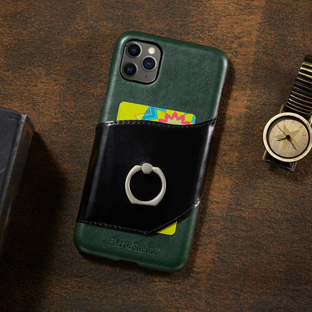 

Card Holder case for iPhone 11 pro X XR Xs max 8 Plus FIERRE SHANN Genuine leather Finger Ring Cover for iPhone 12 mini pro max