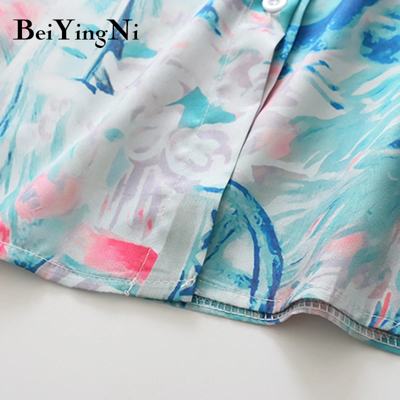 

Beiyingni Oversized Shirts Womens Tops Printed Vintage Casual Blouses Female Buttons Summer Blusas Chic BF Blouse Clothes Camisa