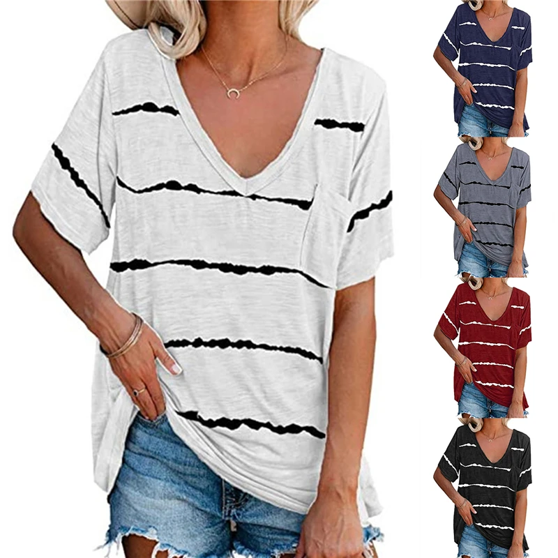 

Women's Clothing Spring and Summer New Fashion Women's Tie-dye Printed Striped Loose Short-sleeved T-shirt