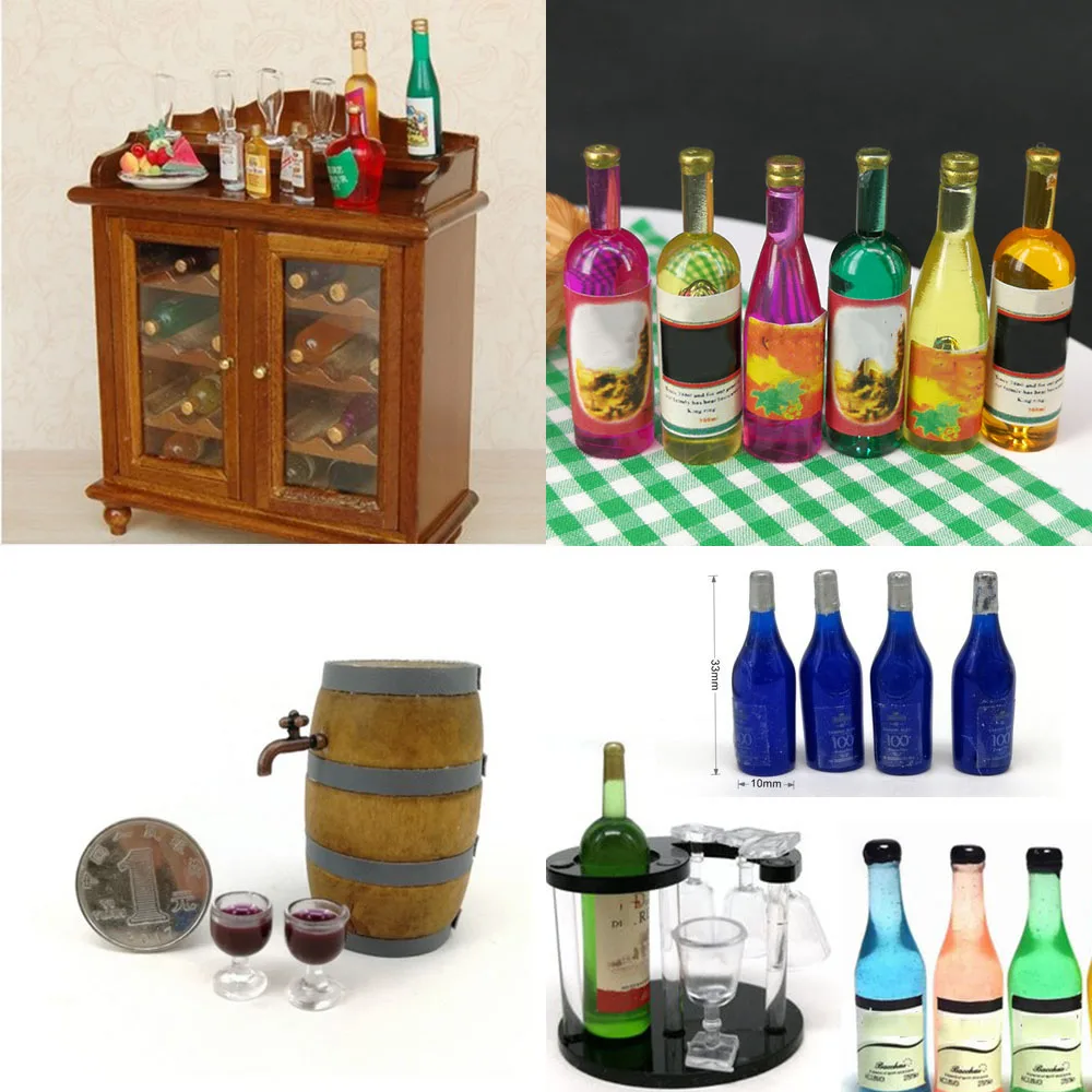 

Фигурка в масштабе 1/12, аксессуары для барной сцены, миниатюрные бутылки для вина, бутылки для напитков шампанского, модель мебели для экшн-Ф...