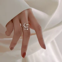 handmade creative silver color rings moon star shape delicate jewelry fashion women female antique resizable opening ring