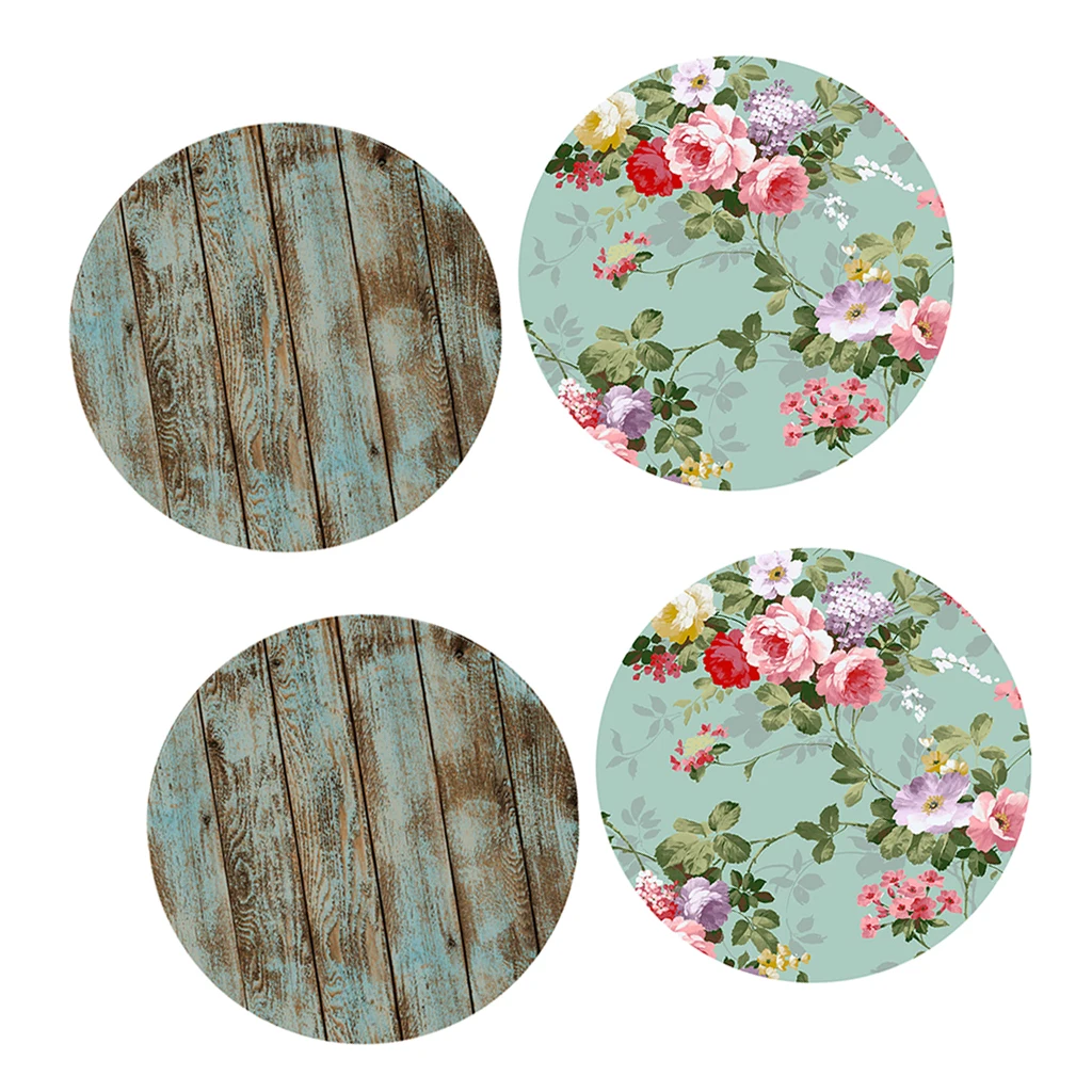 2Pcs Table Cover Round Tablecloth Floral&ampShabby Wood Pattern Reusable Polyester Home Kitchen Decoration | Дом и сад