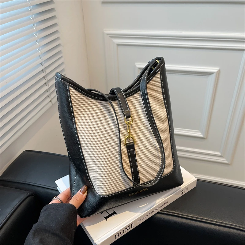 

Sac Vintage Women Leather Shoulder Bags Fashion Bucket Bag for Girls Color Contrast Crossbody Bags Female High Quality Handbags