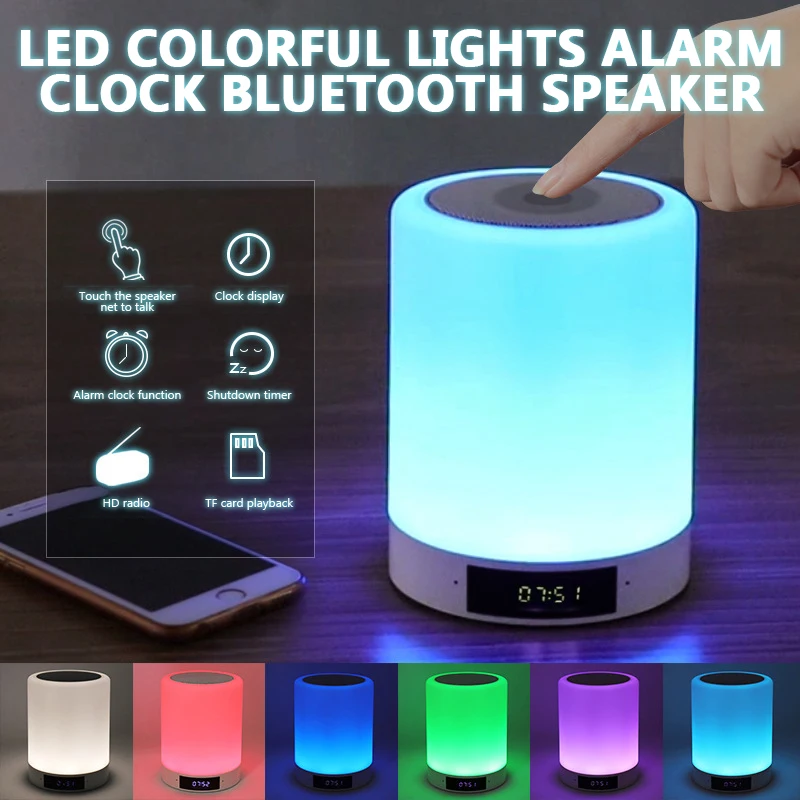 

Car Player Night Lights Bluetooth Speaker with Alarm Clock MP3 Music Player FM Radio Touch Control LED Dimmable Lights Colors