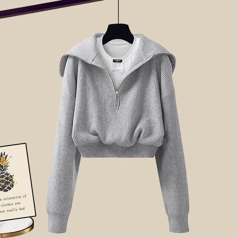 Женский спортивный костюм на молнии модельный большого размера с топом и брюками