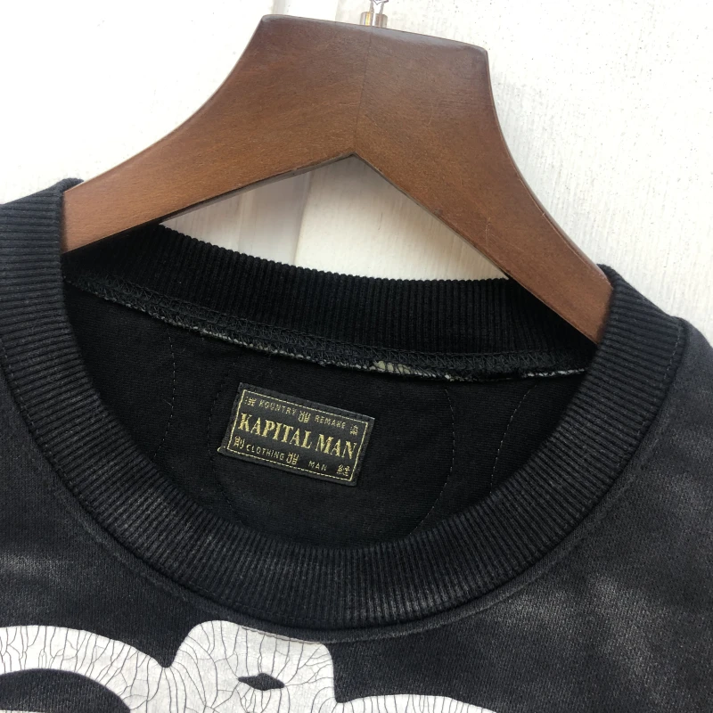 Толстовка Мужская/Женская Черная/коричневая с круглым вырезом и принтом скелета