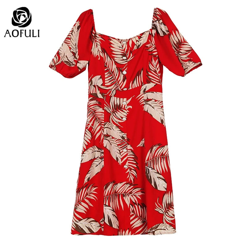 AOFULI L-4XL 5XL платье с принтом и коротким рукавом женское весенне-летнее квадратным