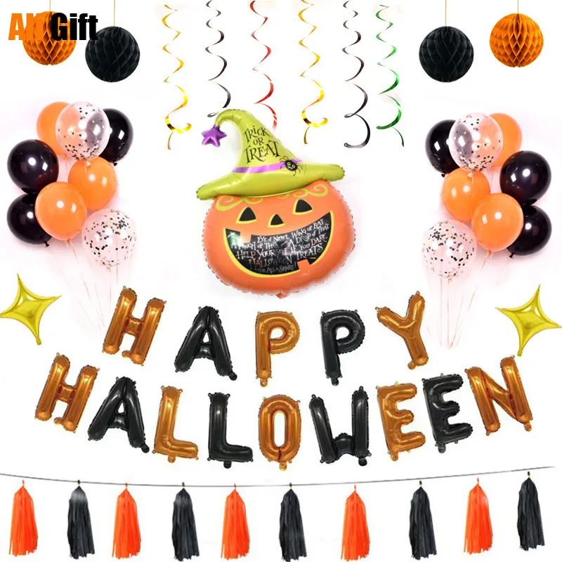 

Bulk Deals & Fast Delivery Halloween Balloon Package Pumpkin Bat Letter Flag Pulling Halloween Party Tassel Flower Decoration