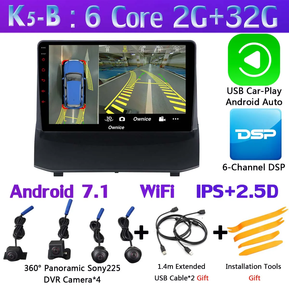 K5-B-CarPlay 360°4×DVR камера 4G LTE WiFi 8 ядерный Android 9,0 4G+ 64G SPDIF DSP CarPlay Автомобильный плеер для Ford Fiesta 2009- gps радио - Цвет: K5-B-CarPlay