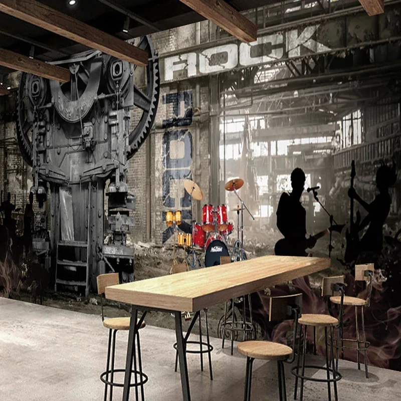 

Drop Shipping Custom Wallpaper 3D Retro Abandoned Factory Rock Graffiti Bar KTV Background Wall Papers Waterproof 3D Sticker