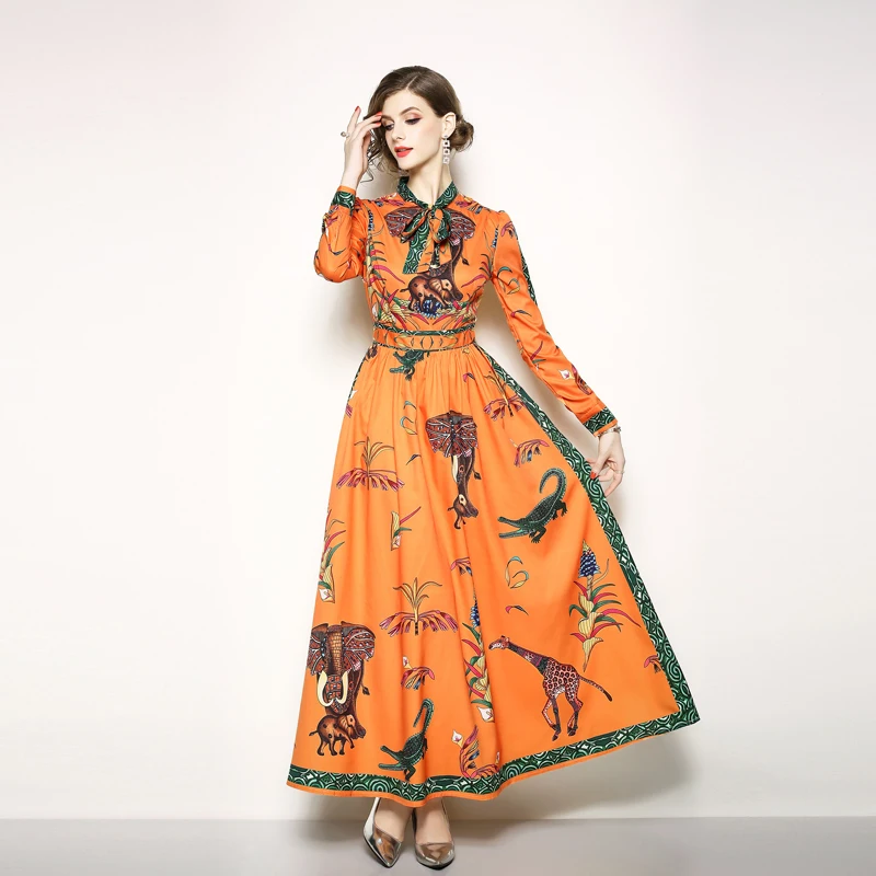 Европейская станция 2019 Ранняя осень новая Большая длинная юбка с длинным рукавом