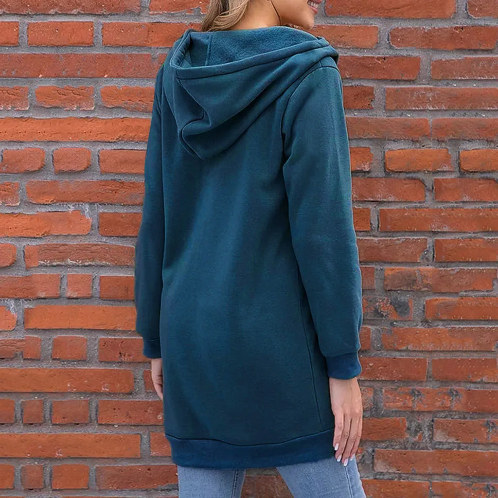 Женская модная Осенняя теплая однотонная толстовка с длинными рукавами и