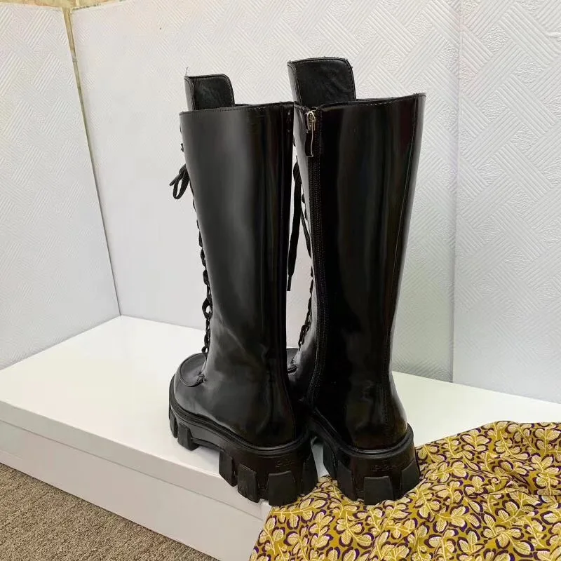 Buono Scarpe/женские ботинки средней высоты на толстой подошве; ботинки в жокейском стиле с перекрестной шнуровкой; Botas Fenimina; женские ботинки черного цвета на платформе в стиле панк