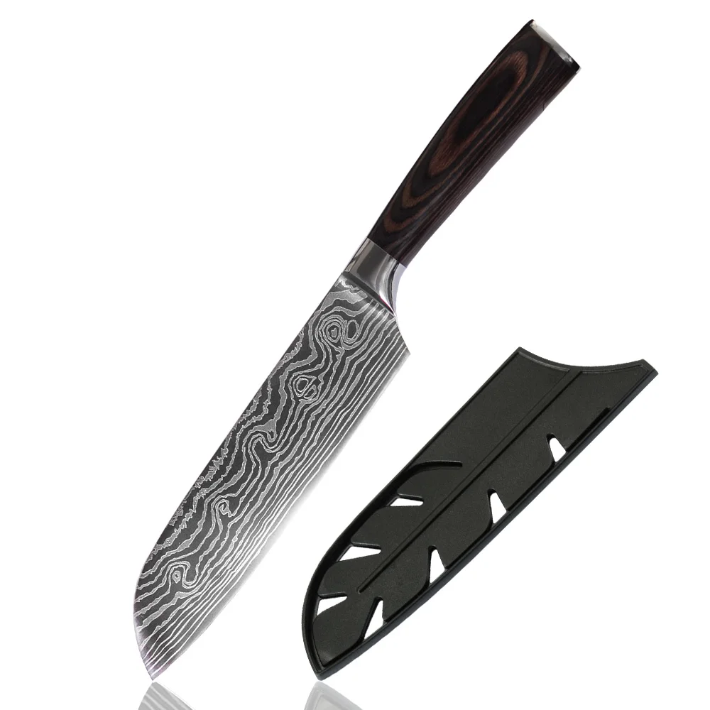 7 inch Santoku Knife SOWOLL немецкий Высокоуглеродистый нож из нержавеющей стали, эргономичная ручка, Ультра острый, бесплатный подарок, кухонный нож в рулоне, сумка, чехлы - Цвет: 7 inch Santoku Knife