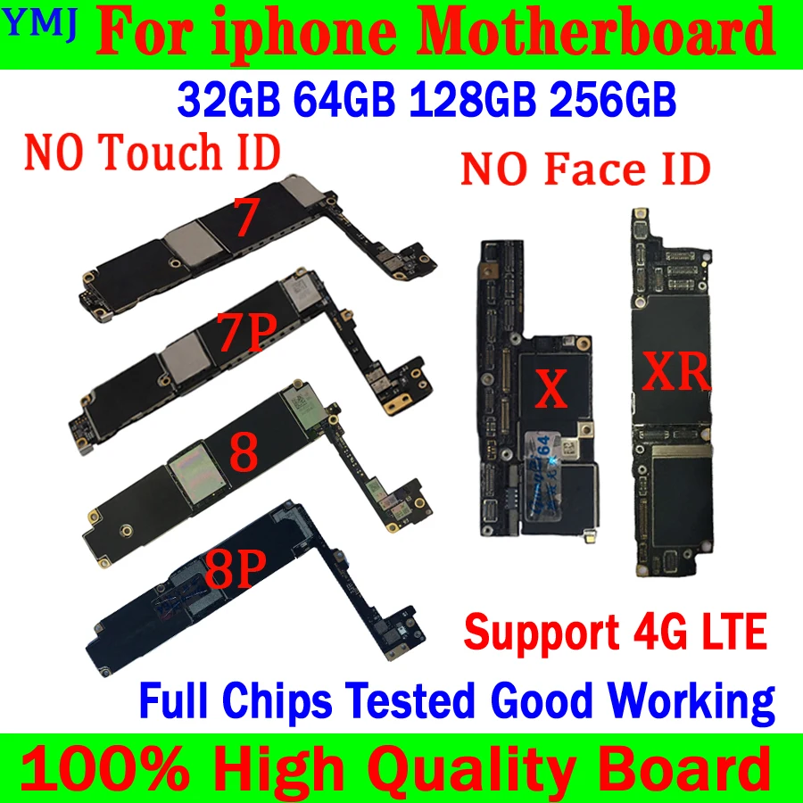 Support update & 4G LTE For iphone 7 Plus 8 Plus X XR Motherboard NO Touch ID/NO Face ID, With Full Chips Logic board 100% Test