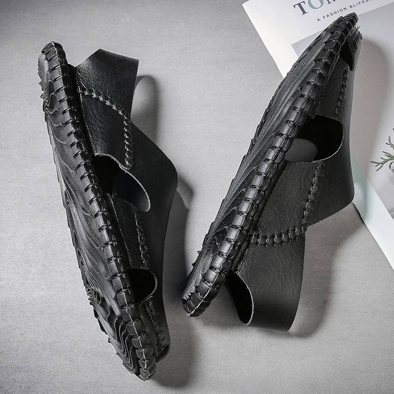 

Мужские кожаные кроссовки ручной работы, Повседневная модная обувь, черные