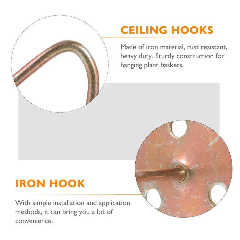 

10Pcs Golden Iron Ceiling Hook Heavy Duty Hook Flower Basket Hanging Holder