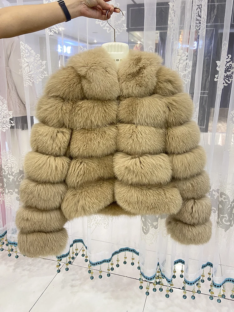

Women Winter Warm Full Pelt Fluffy Thick Natural Real Fox Fur Coat Short Natural Fox Fur Hood Jackets Fox Fur Hoodie Jacket