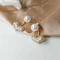 white heart shaped stud earrings pearl studs rhinestone inlaid earring fashion party ladies accessories gifts for friends