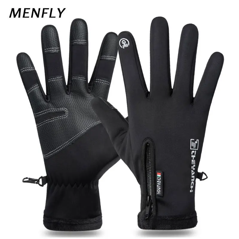 

MENFLY Zipper Winter Cycling Gloves Men's Touch Screen Windproof Bicycle Cycling Glove Outdoor Motorcycle Female Skiing Mitten
