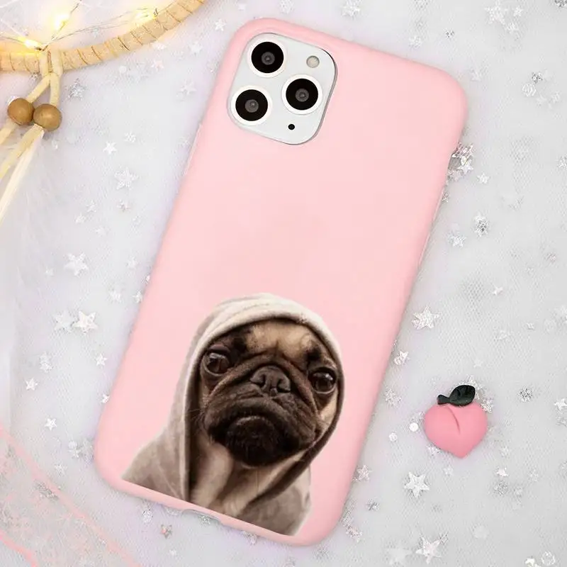 

Pug Dog French Bulldog Phone Case Candy Color Pink for iPhone 11 pro XS MAX 8 7 6 6S Plus X 5S SE 2020 XR
