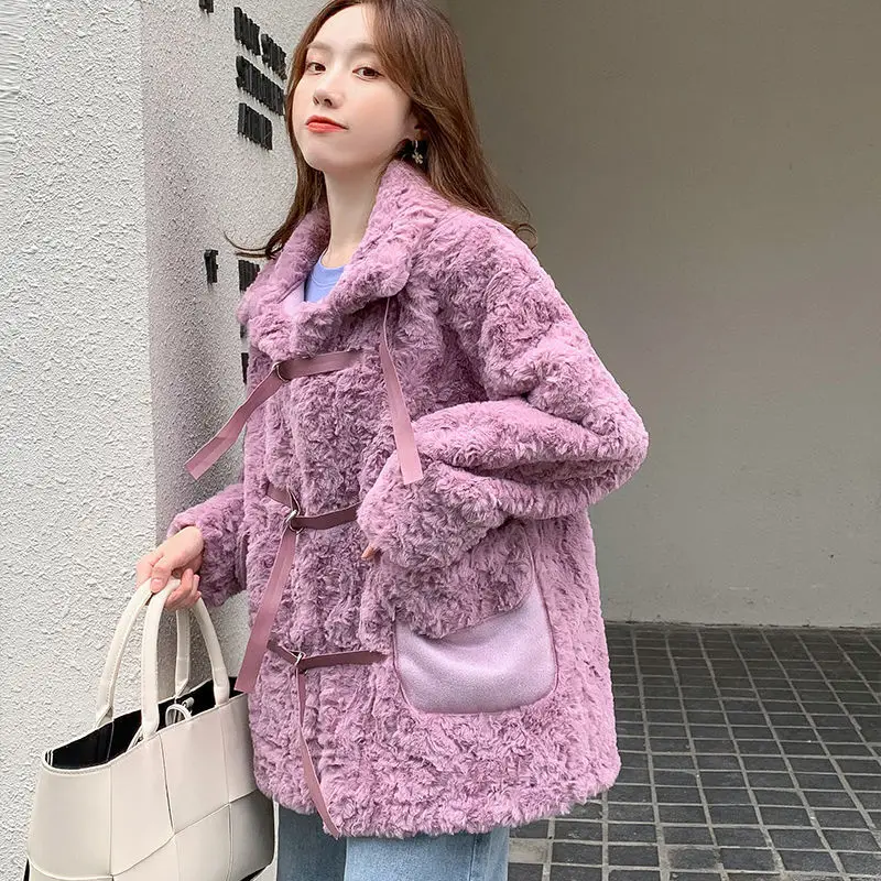 

Зимнее пальто, женская одежда, имитация меха ягненка, корейская мода, свободное высококачественное плюшевое плотное Женское пальто