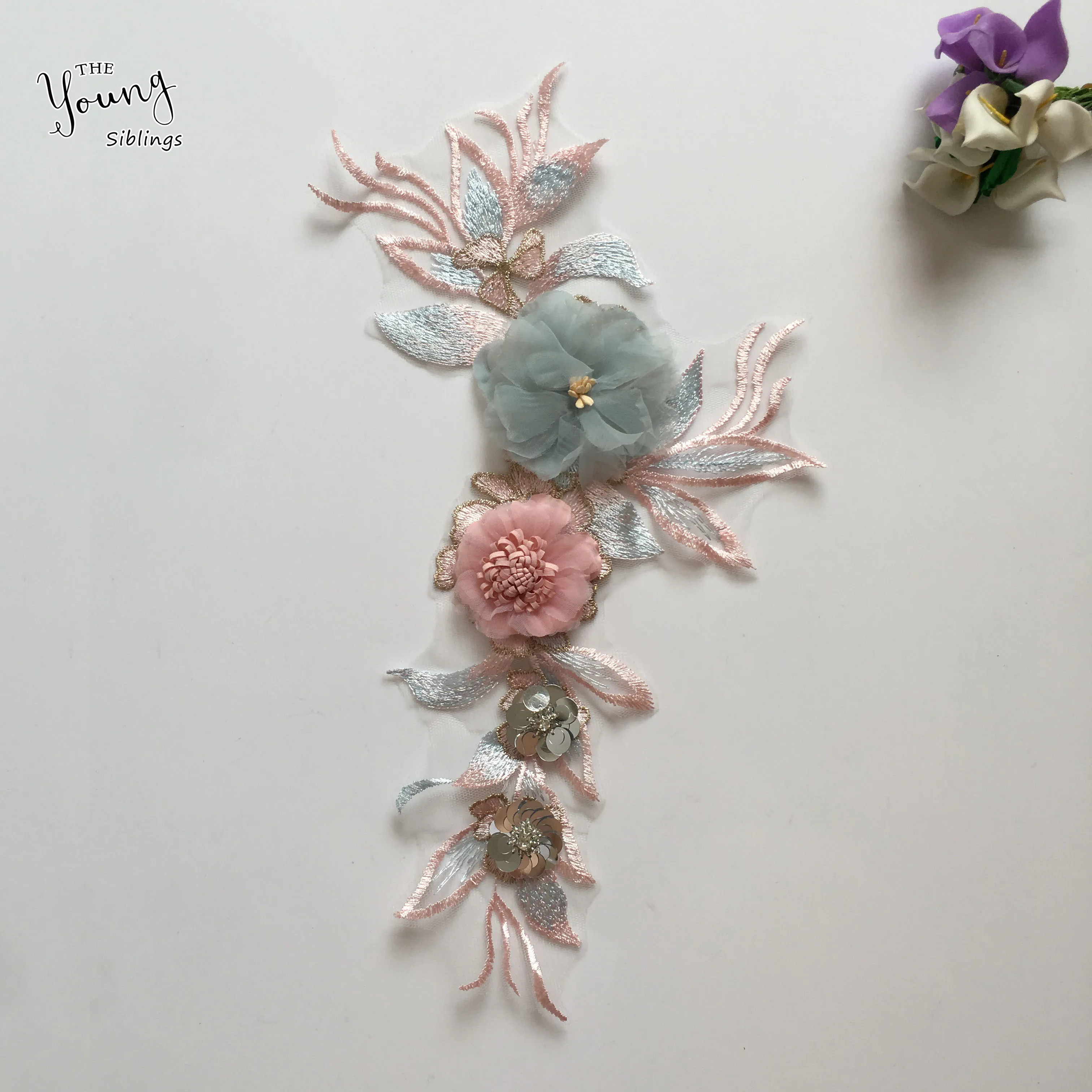 Новое поступление вышивка 3D цветок кружево декольте аппликация пайетки