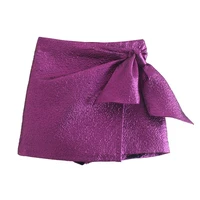 mesttraf women 2021 sexy purple with bow tied shorts skirts vintage high waist side zipper high street female skort
